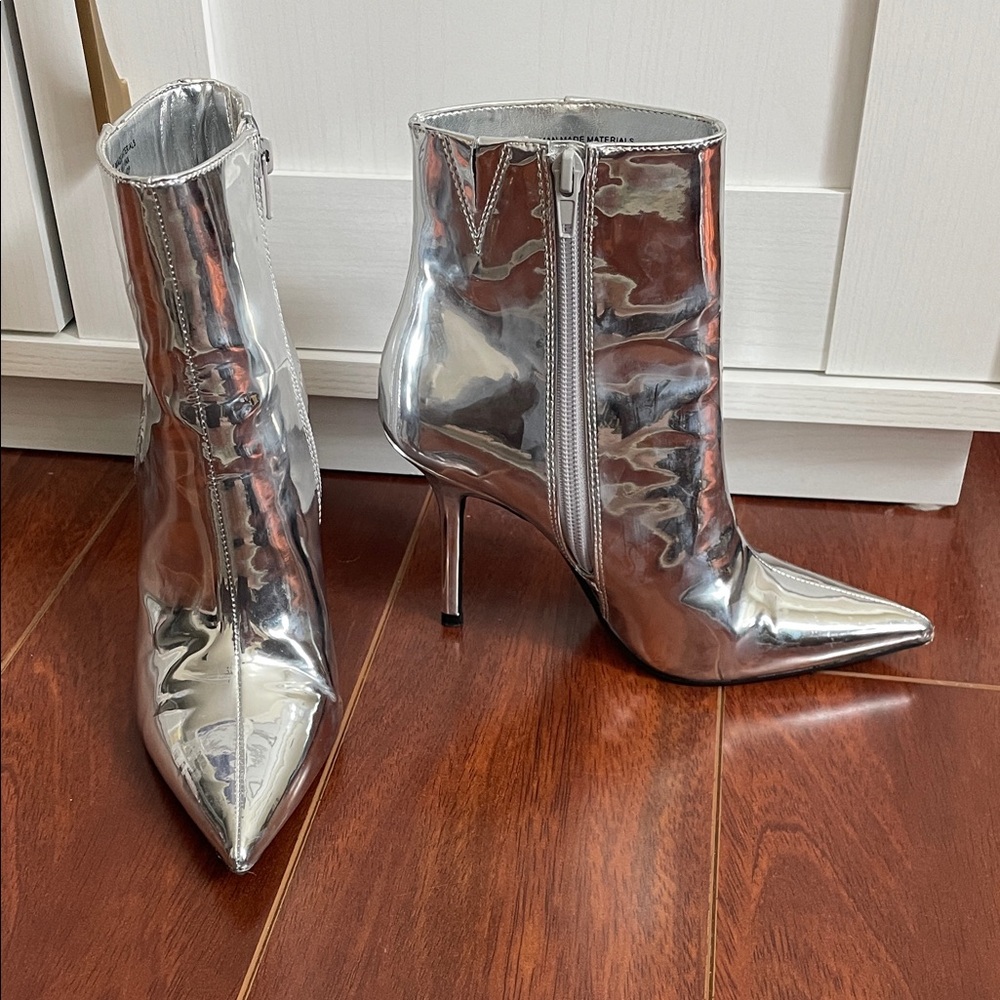 INC International Concepts Metallic Silver Heeled Boots